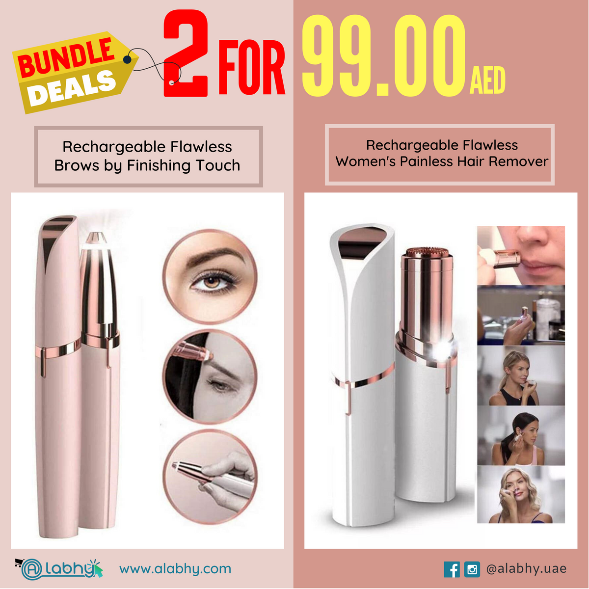 2 IN 1 BUNDLE Two Rechargeable Flawless Brows Painless Hair Removers