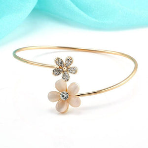 2 Flower Crystal Gold Cuff Bracelet Online Shopping Store