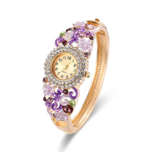 18k Gold Plated Women Flower Bracelet Watch - Stainless Steel Gold Bangle Online Shopping Store