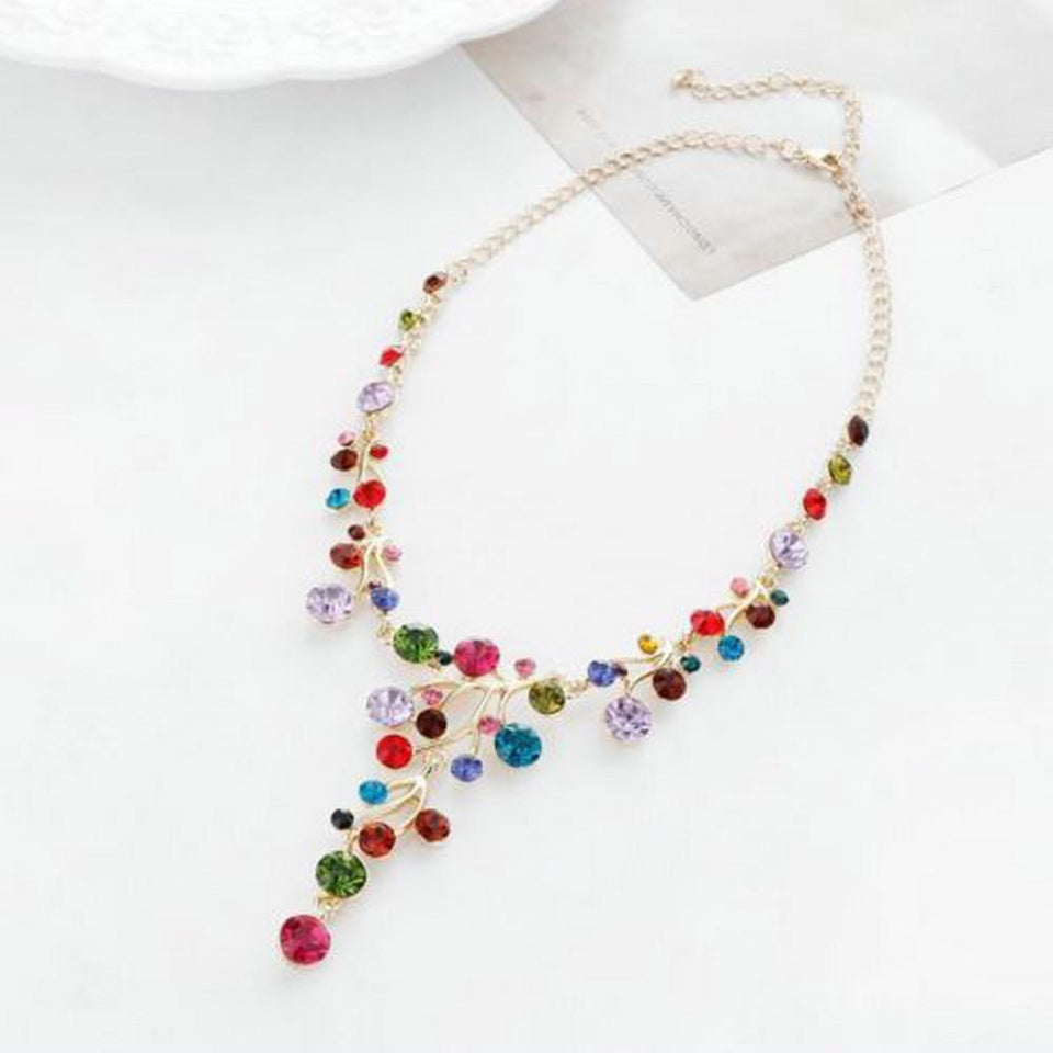 Branches Shape Colorful Rhinestone Necklace Online Shopping Store