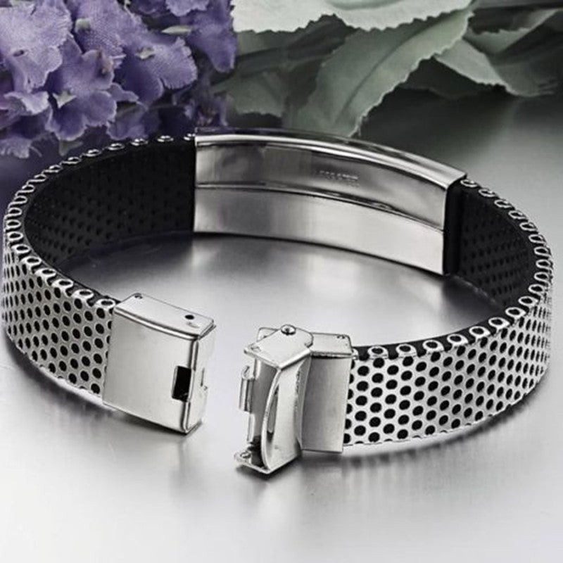 Stainless Steel with Black Leather Bracelet Online Shopping Store
