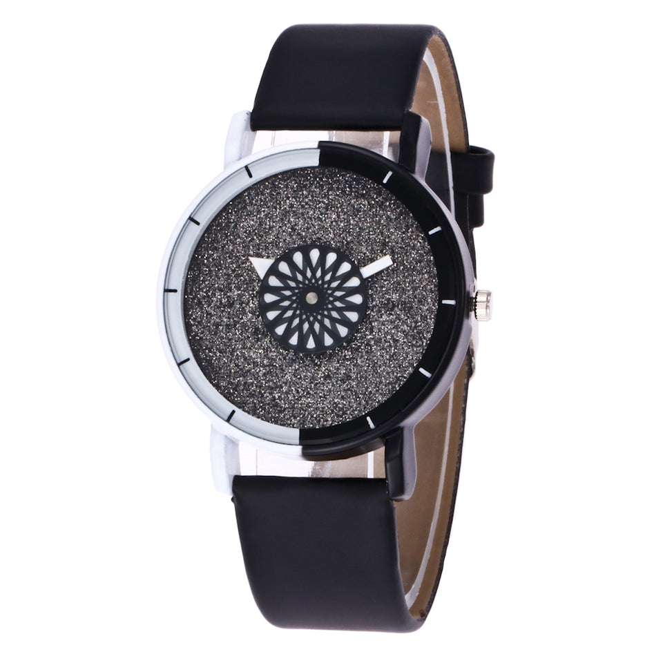 Rounding Dial Black & White Watch Online Shopping Store