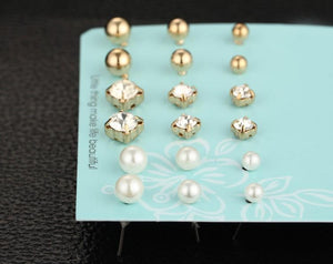 9 Pairs/set Crystal Simulated Pearl Stud Earrings Online Shopping Store