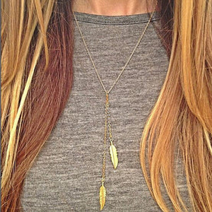 Gold Leaf Feather Tassels Pendant Necklace Online Shopping Store