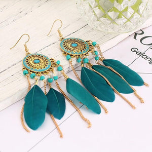 Bohemia Vintage Long Feather Drop Earrings Online Shopping Store
