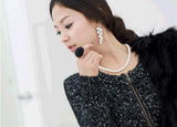 Crystal & Pearl Drop Long Earrings Online Shopping Store