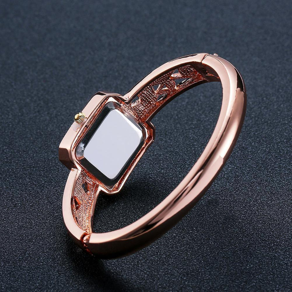 Beautiful Rose Gold Plated Square Case Thin Bangle Ladies Watch Online Shopping Store