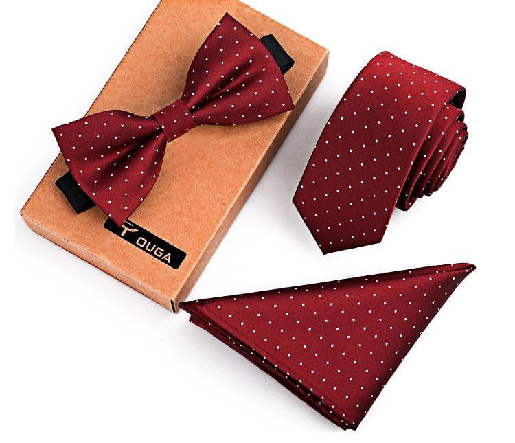 3 PCS Men Bow Tie and Handkerchief Set Red Online Shopping Store