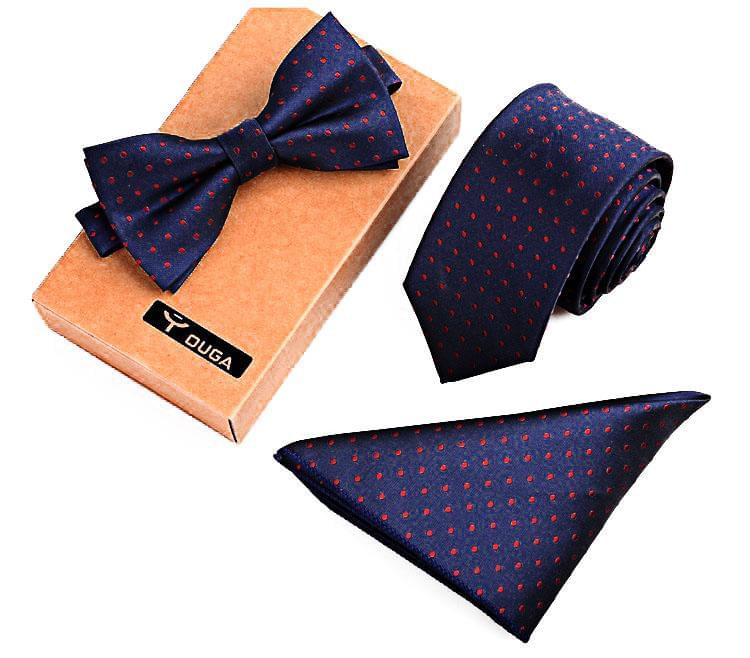3 PCS Men Bow Tie and Handkerchief Set Blue Online Shopping Store