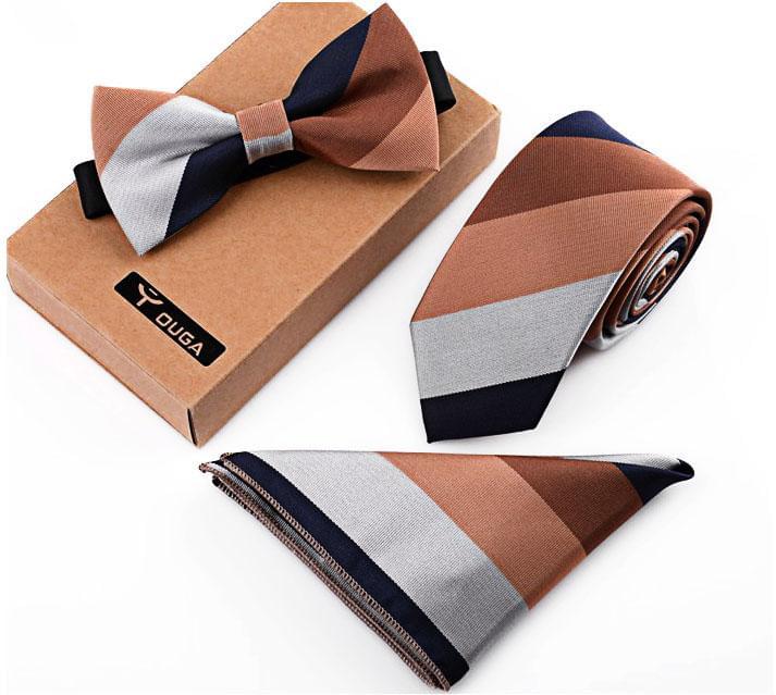 3 PCS Men Bow Tie and Handkerchief Set Brown Online Shopping Store